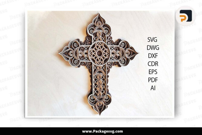 Mandala Cross Layer Cut SVG, Christian Wood Tempale For Cricut LFHLZG9C