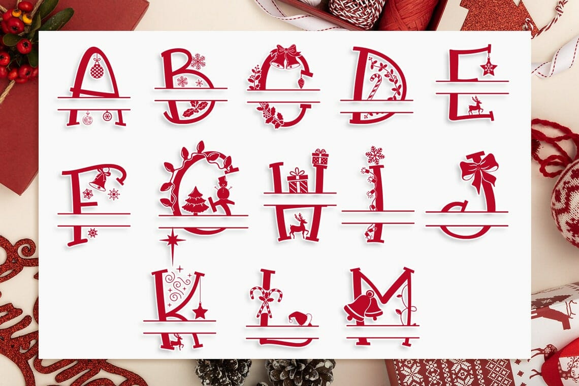 Christmas Split Alphabet SVG PNG DXF EPS AI Digital Download||||||