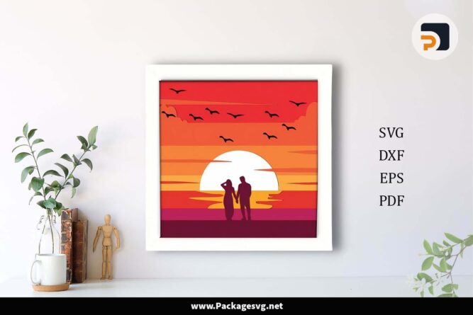 3D Couple Shadow Box SVG, Sunset Template For Cricut LGYTVT4H