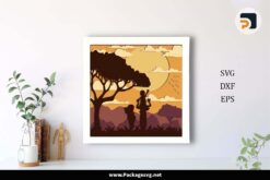 3D Family In Sunset Shadowbox SVG
