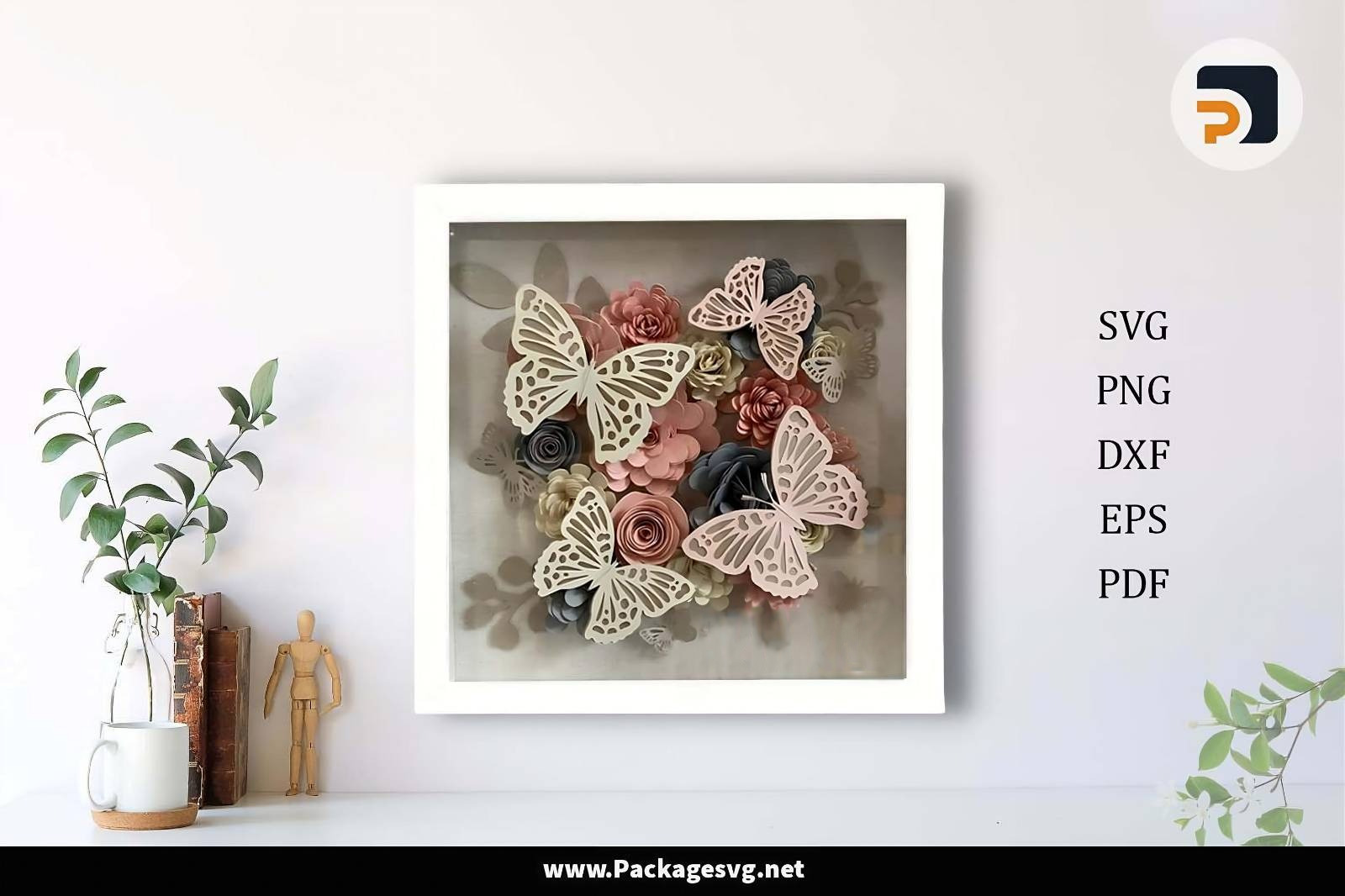 3D Flower and Butterfly Inspired Shadow Box Template Digital Download LEWO7AS2