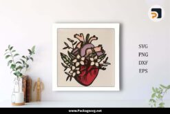 3D Heart Flower Shadowbox SVG