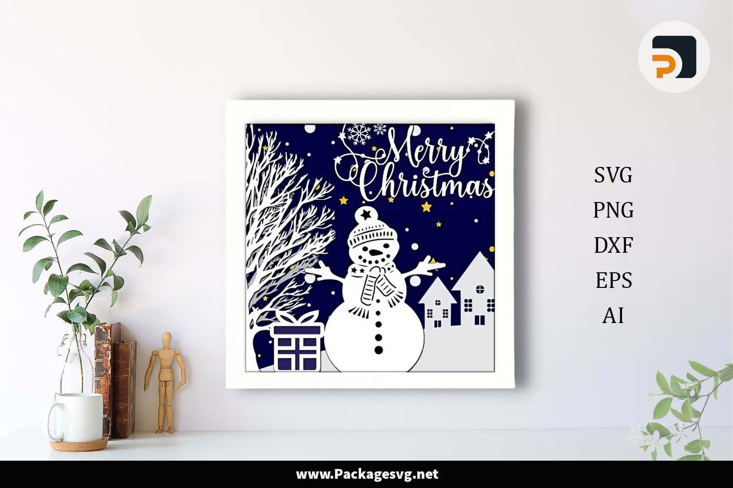 3D Snowman Shadow Box SVG