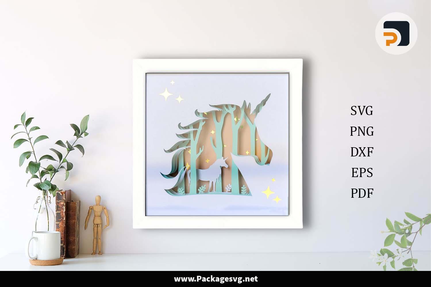 3D Unicorn Shadowbox SVG