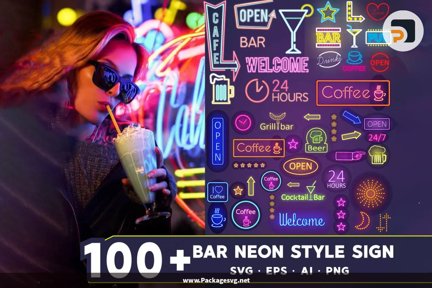 Bar Neon Style Signs SVG Bundle