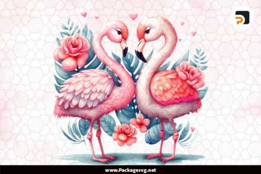 Flower Flamingo Couple Valentine Clipart PNG Digital Download LCISBRFM