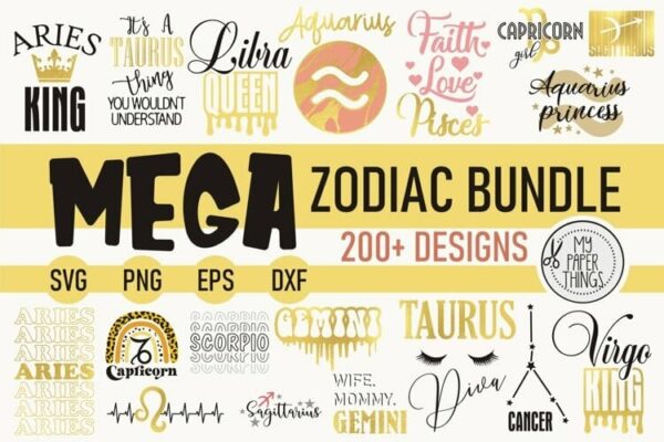 Free Mega Zodiac Sign and Astrology SVG bundle