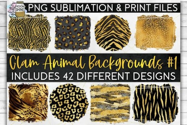 Glam Animal Print Bundle of 42 Sublimation Background PNG