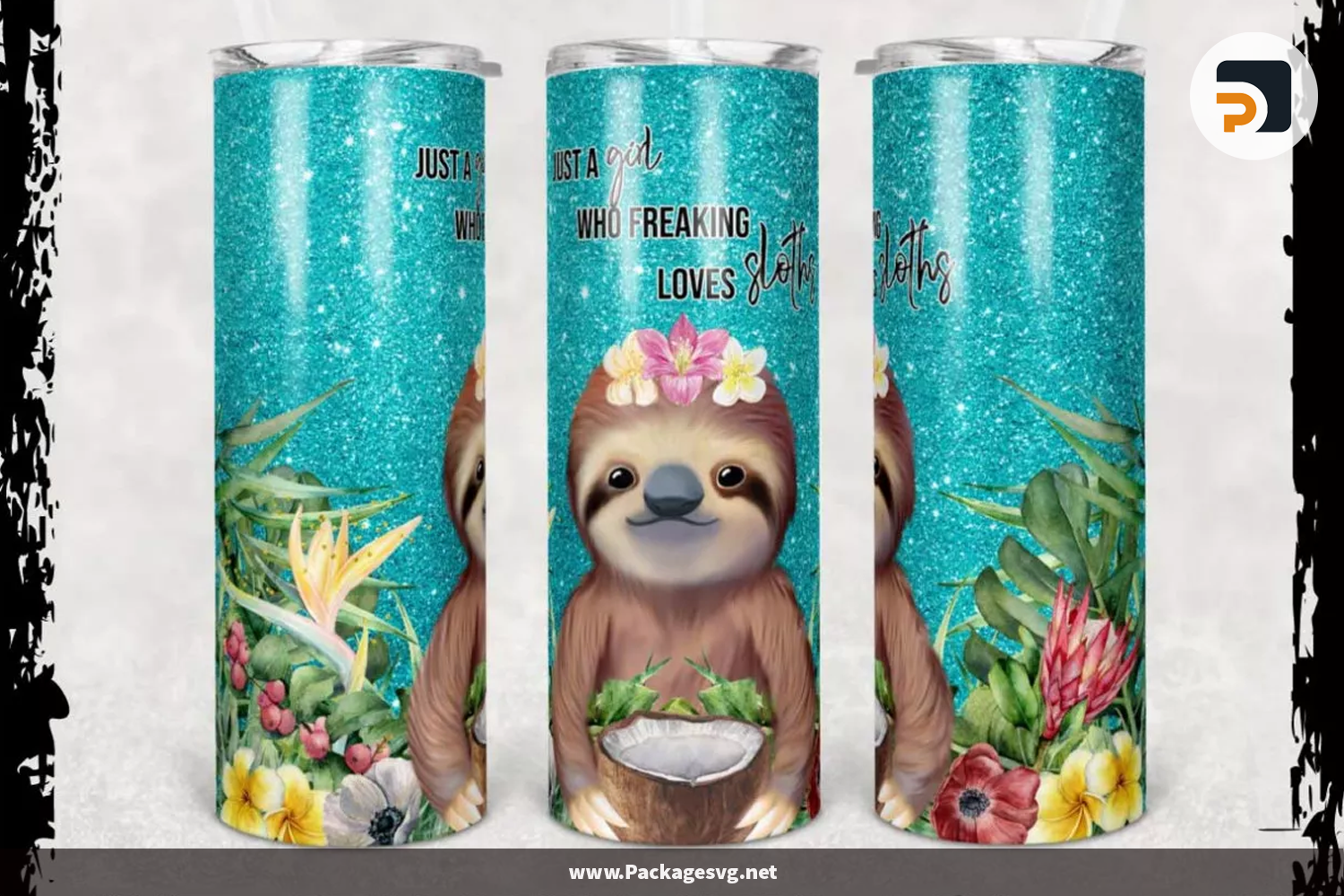 Glitter Teal Sloth PNG