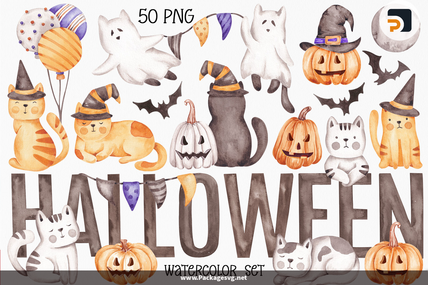 Halloween Watercolor Clip Art PNG