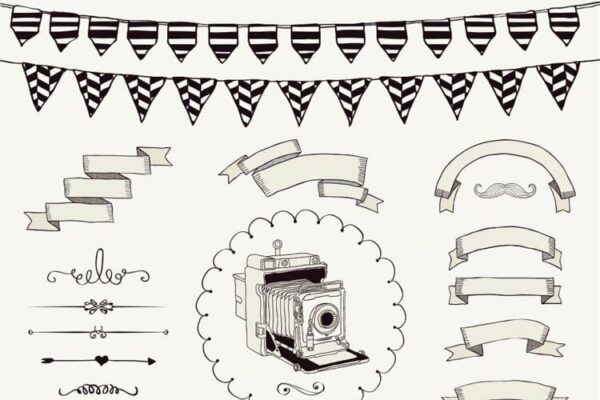 Hand Sketched Rustic Vintage Ribbons