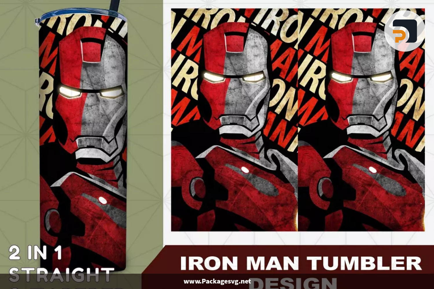 Iron Man PNG 20oz Skinny Tumbler Template