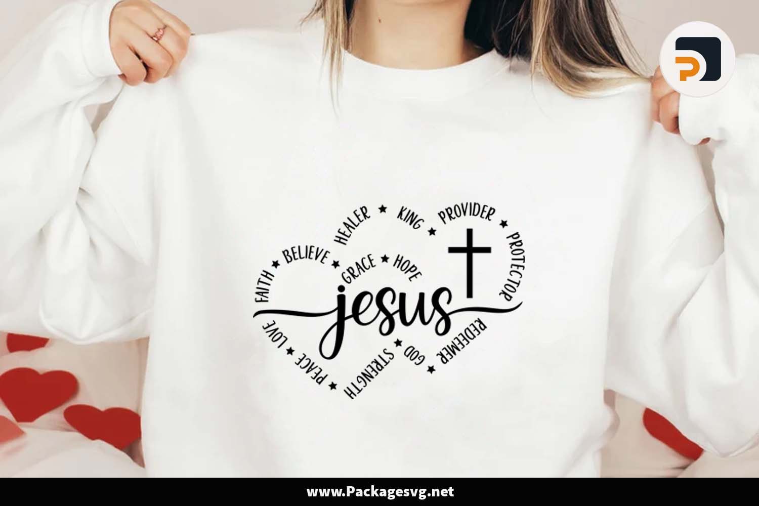 Jesus in Heart Word Art SVG