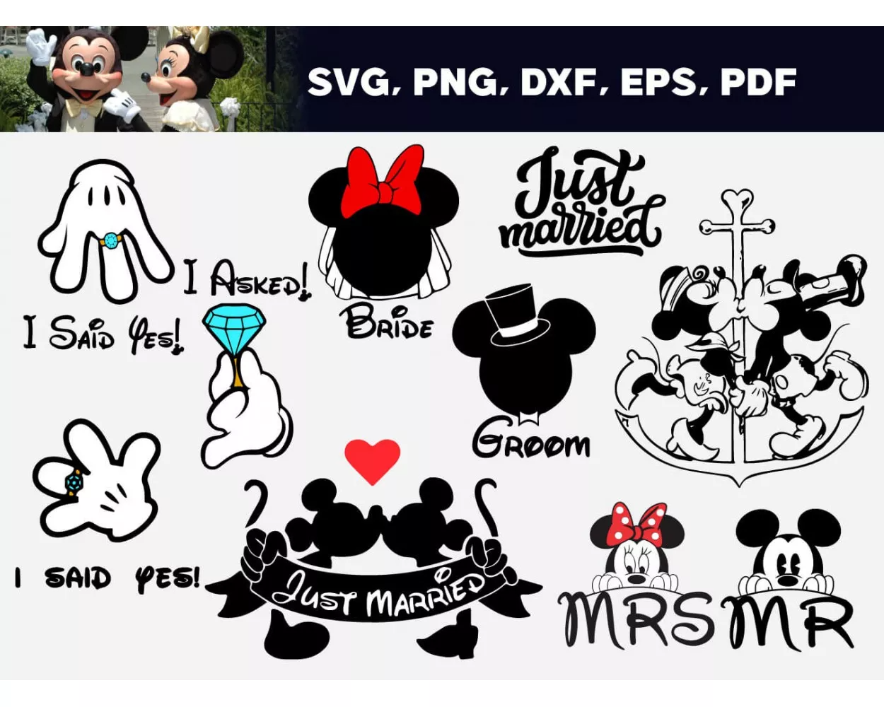 50 Designs Mickey SVG PNG EPS DXF PDF Digital Download|||||||