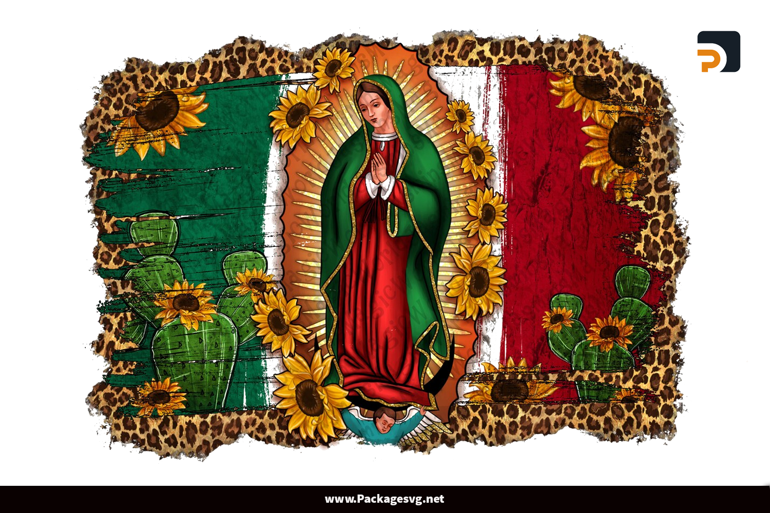 Our Lady Of Guadalupe Mexican Flag Background Png Sublimation Design||