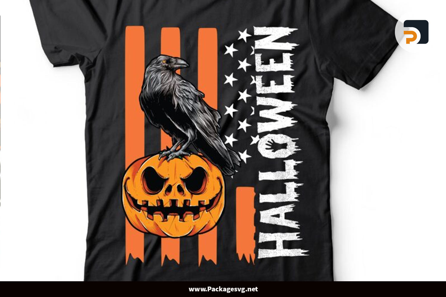 Printable Halloween T-Shirt1|Pumpkin Crow-America Flag design EPS PNG JPG AI