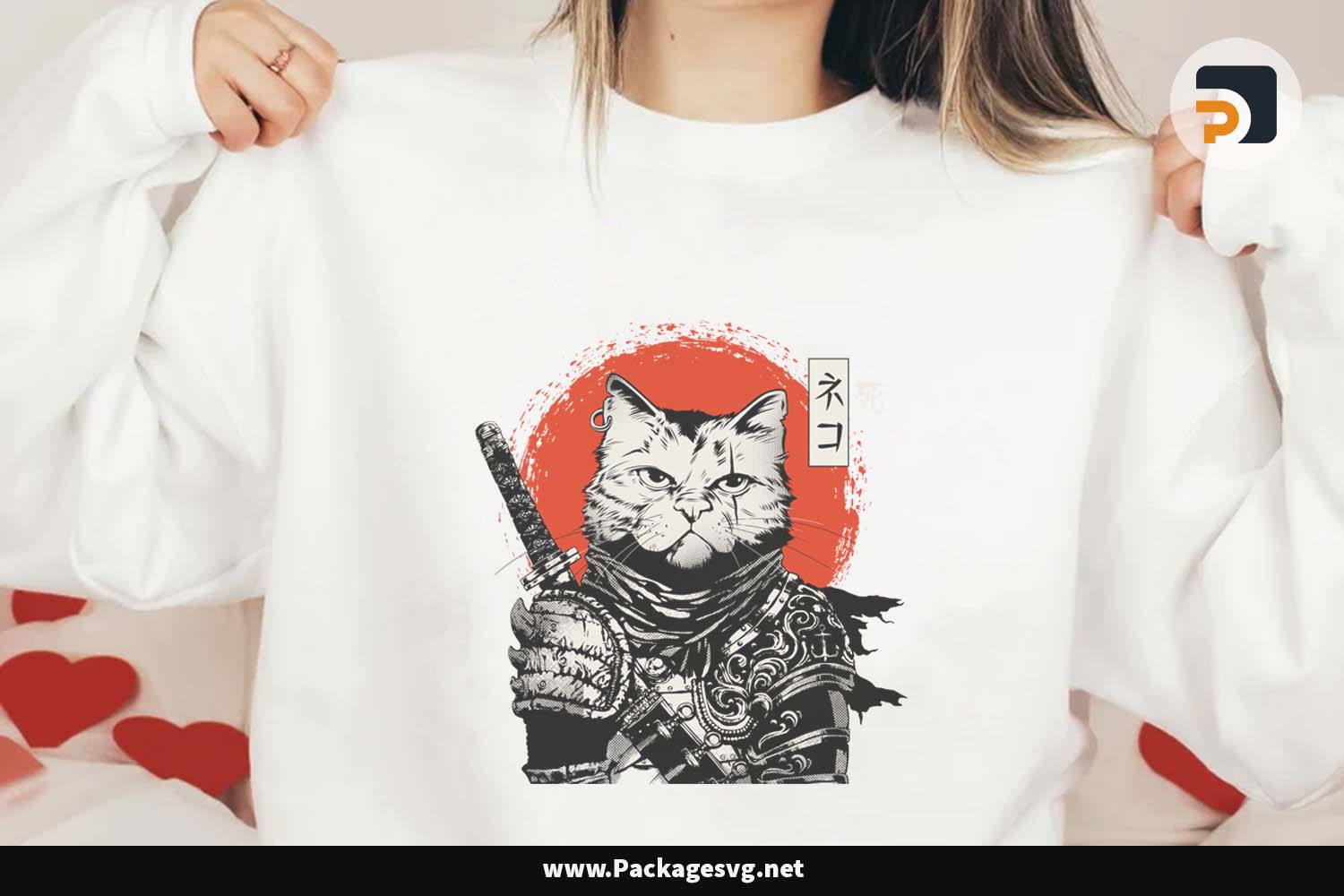 Samurai Cat Katana PNG EPS AI CDR Digital Download LF9368FX - Package SVG