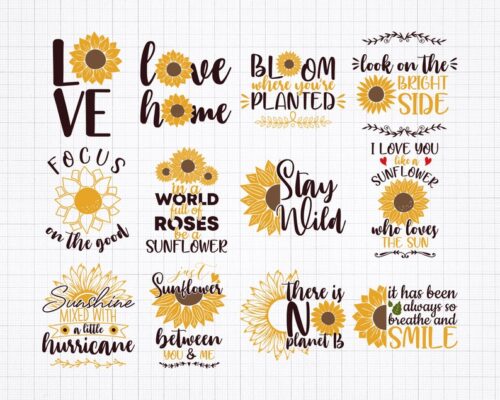 Sunflower SVG Bundle, 31 Sunflower Designs SVG PNG EPS PDF DXF Digital ...