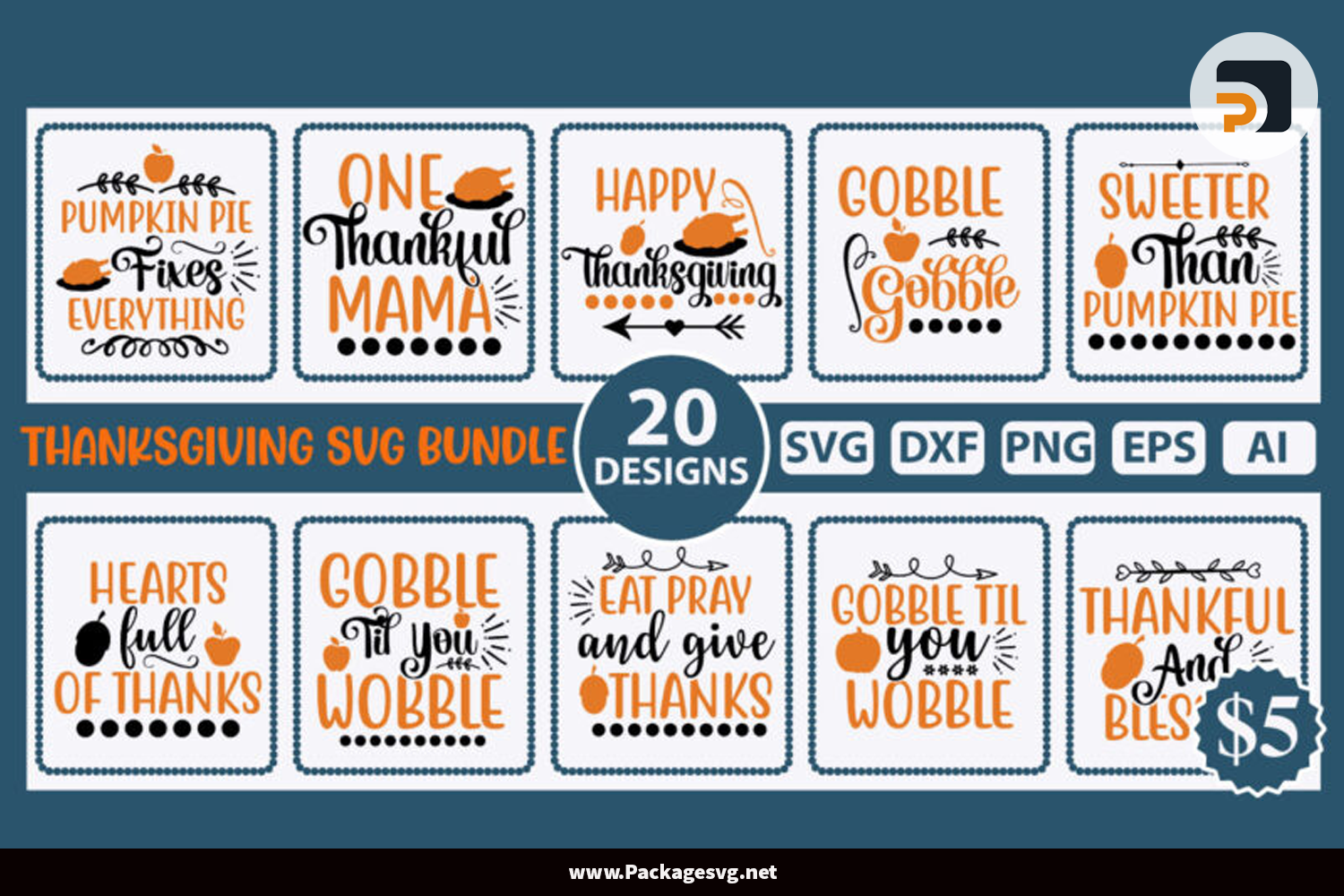 Thanksgiving Bundle 20 Designs SVG PNG EPS DXF JPG AI