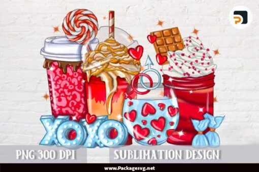 Valentine's Coffee Latte Sublimation PNG Digital Download LCHH103P|