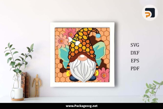 3D Bee Gnome Shadow Box, Flowers Template For Cricut LHAEVB27