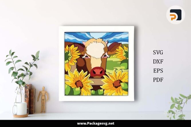 3D Cow Shadow Box, Sunflower Template For Cricut LHA6SIZD