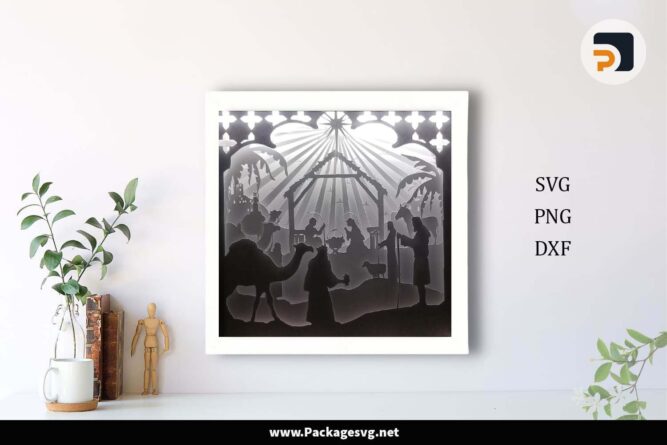 3D Nativity Religious Shadow Box, Christmas Template For Cricut LHBF1PFC