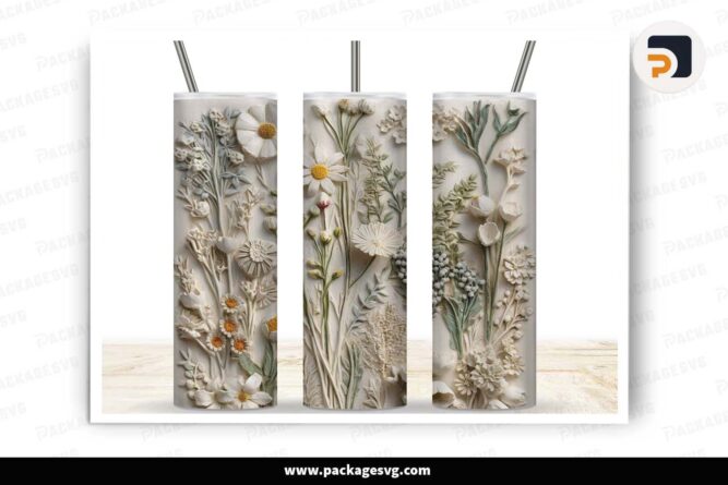 3D White Floral Template, 20oz Skinny Tumbler Wrap LHZPTLMF