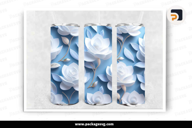 Beautiful White Flower Sublimation PNG, 20 oz Skinny Tumbler Template