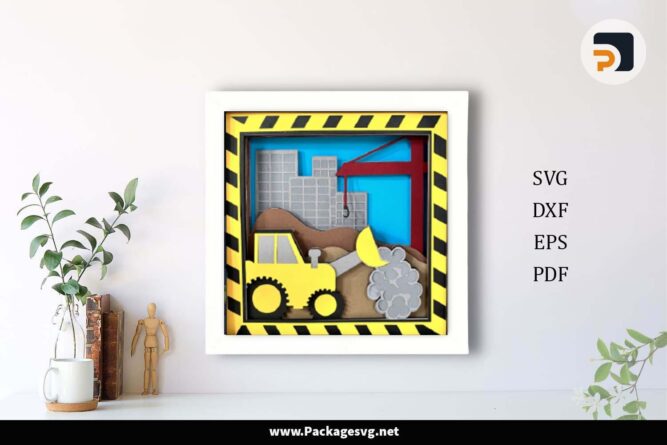 Construction Site Shadow Box, Heavy Equipment Template For Cricut LHUC4824