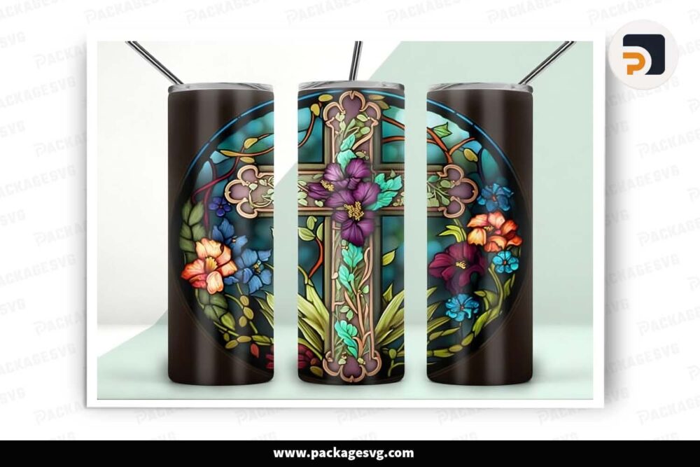 Cross Stained Glass Template, 20oz Skinny Tumbler Wrap LHY6MQ5H