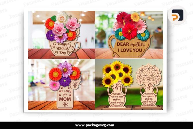 Flowers Holder Mother's Day Bundle, SVG Template For Cricut LI3YSMFO