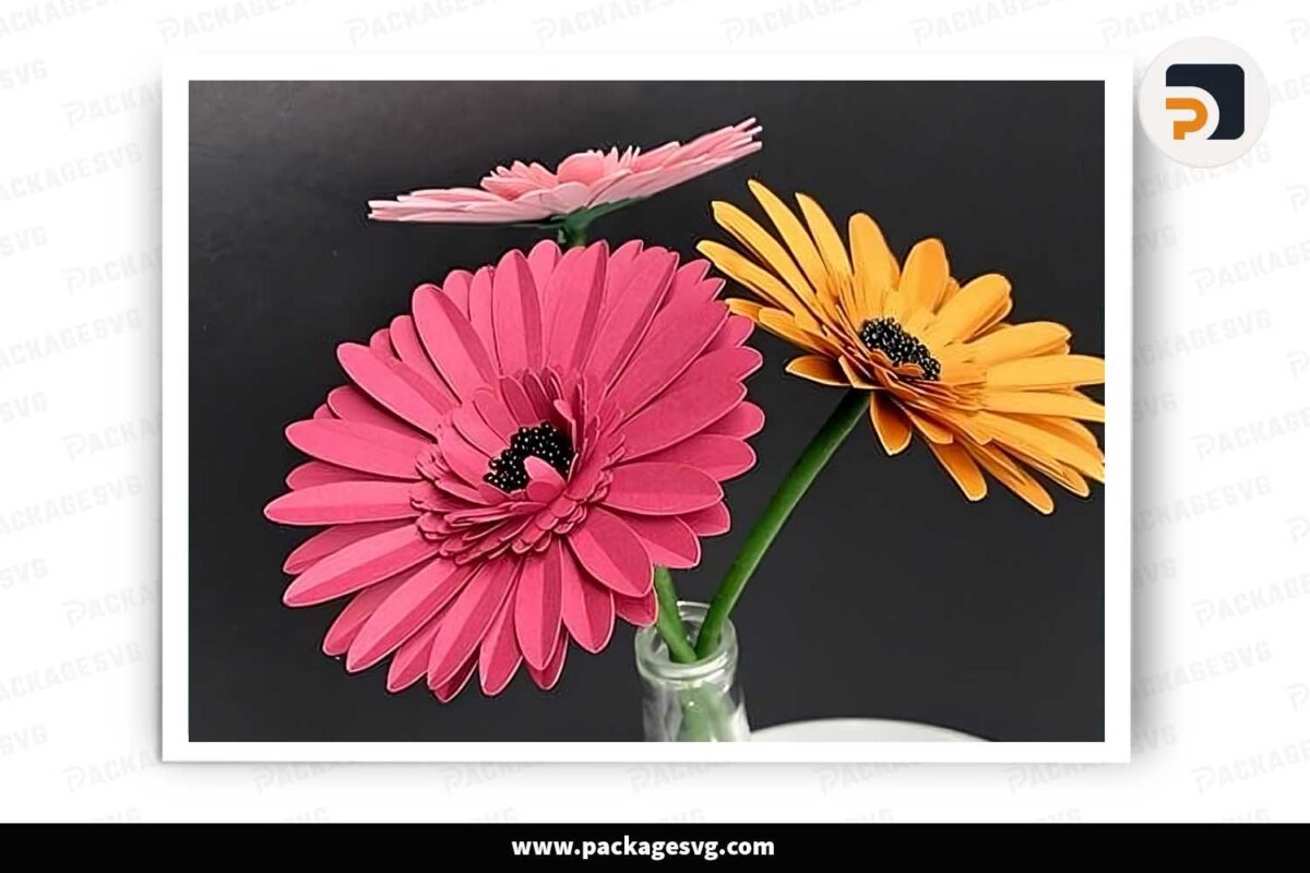 Gerbera Flower Paper, SVG Template For Cricut LHO5O7AO - Package SVG