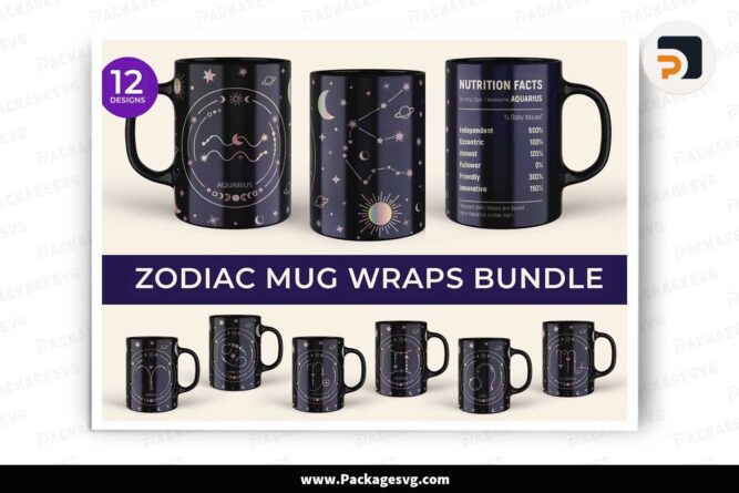 12 Zodiac Mug Template, 11oz Mug Sublimation Wrap LJHYXWF5