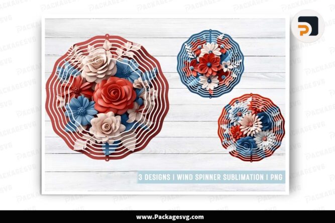 3D Flowers 4th of July, Wind Spinner Design LJ269C7U