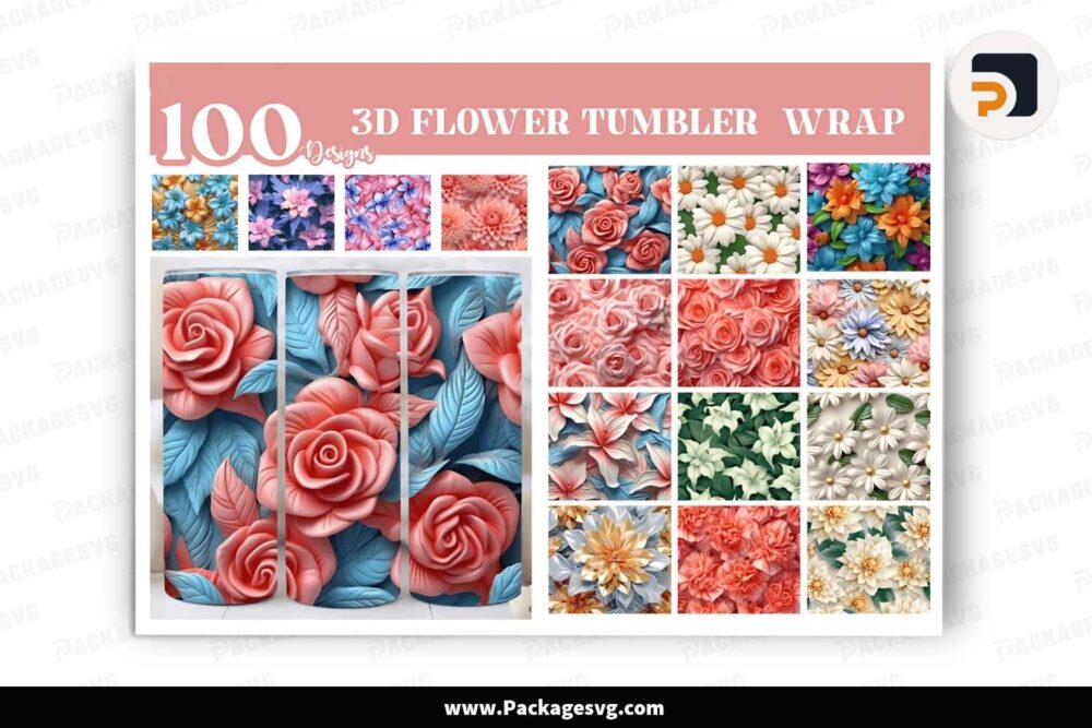 3D Flowers Template Big Bundle, 20oz Skinny Tumbler Wrap LIPBOVWH