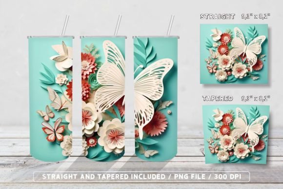 3D Butterflies Tumbler Sublimation I 3D Tumbler Wrap