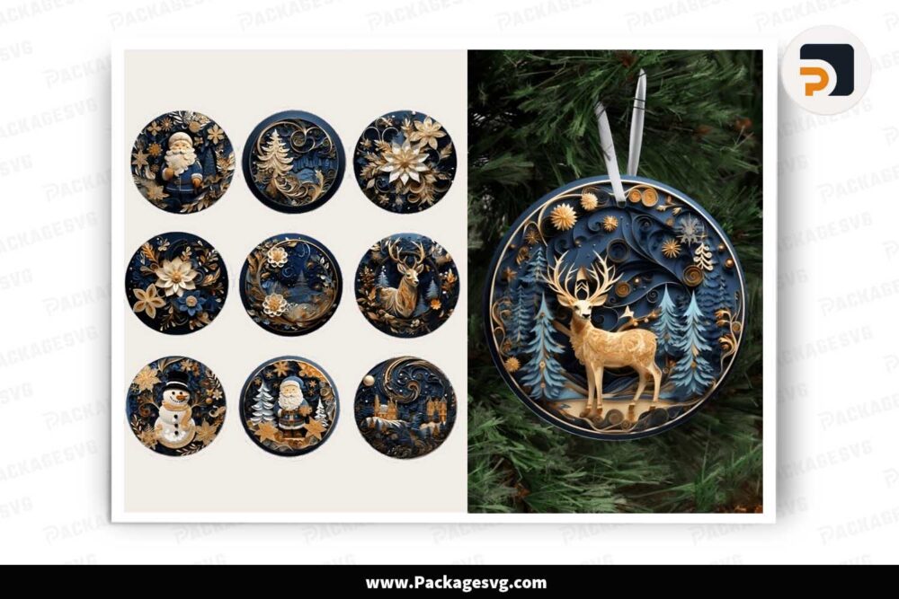 3D Gold Christmas Ornament Bundle, 10 Round Sign Designs LJF4A9GK