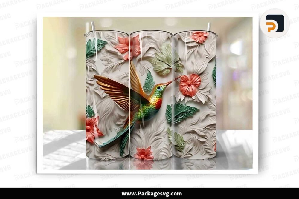 3D Hummingbird Flower Template, 20oz Skinny Tumbler Wrap LIWZJQ6K