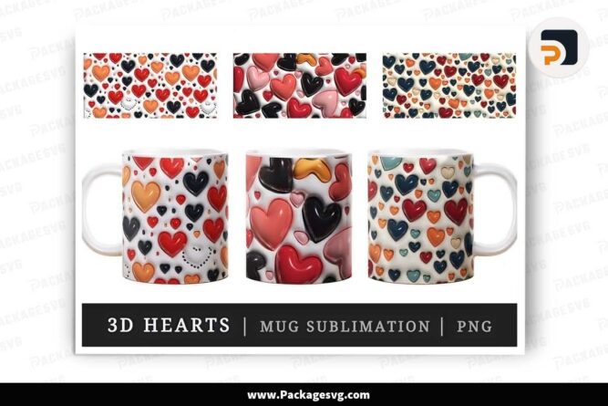 3D Inflate Hearts Mug Template, Love 11oz Mug Sublimation Wrap LJHZLIK4