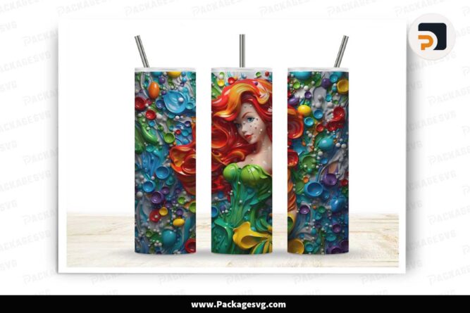 3D Mermaid Watercolor Template, 20oz Skinny Tumbler Wrap LIWSDCBX