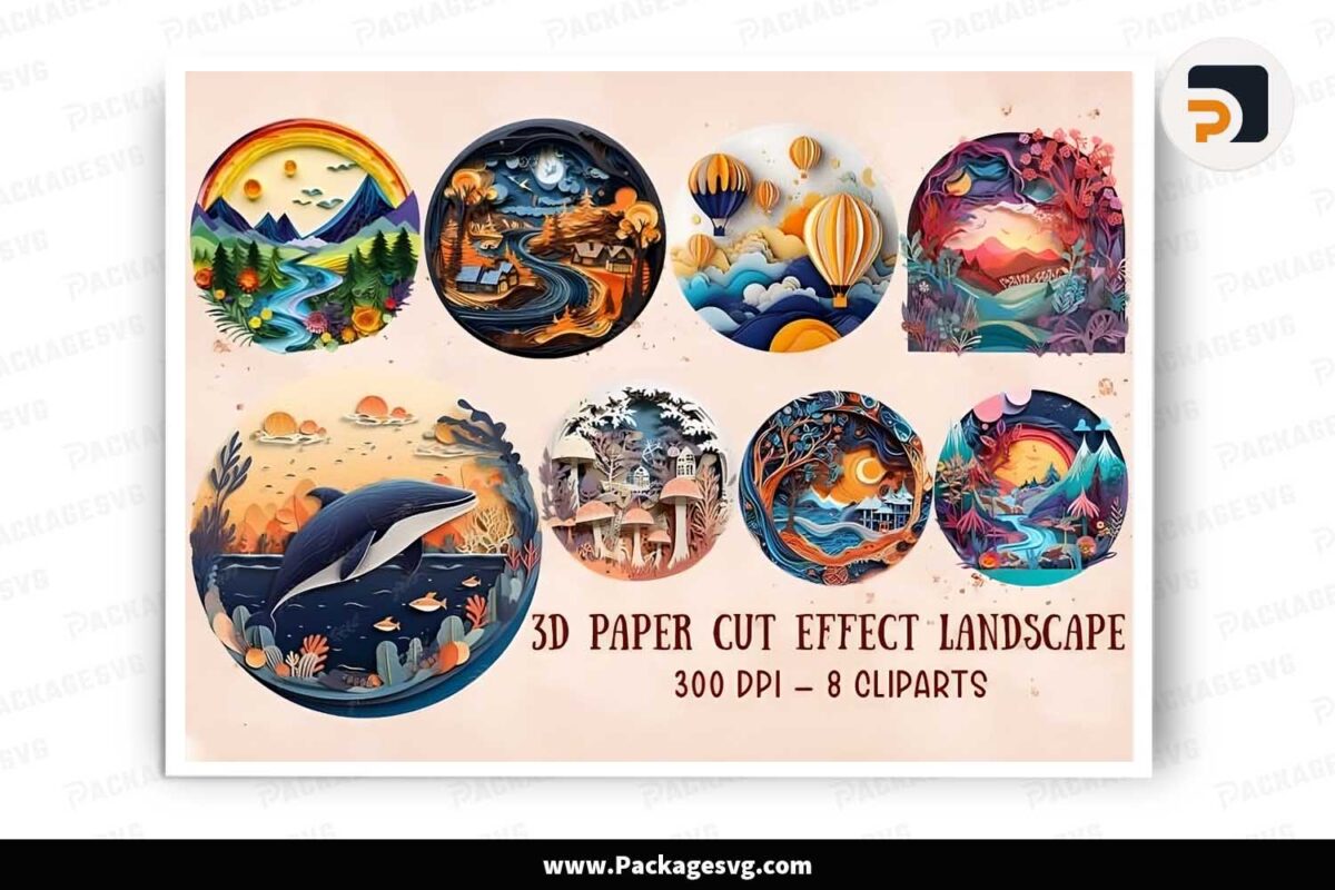 3D Paper Cut Effect Landscape Cliparts Bundle Free Download