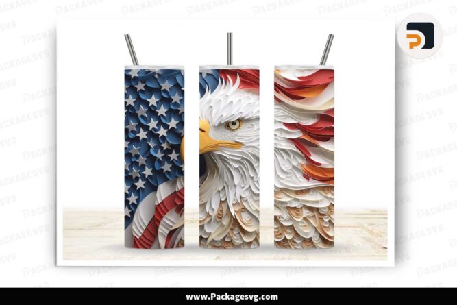 3D Patriotic Eagle Flag Quilling Templates, 20oz Tumbler Wrap LIXWJMEE