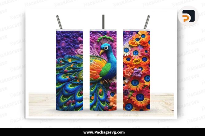 3D Peacock Flowers Template, 20oz Tumbler Wrap LIZGQA99