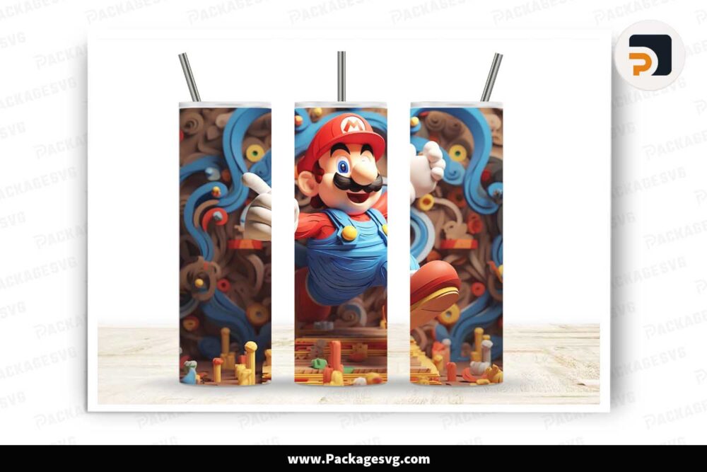 3D Super Mario Sublimation, 20oz Tumbler Template Wrap LJ6N7R6D