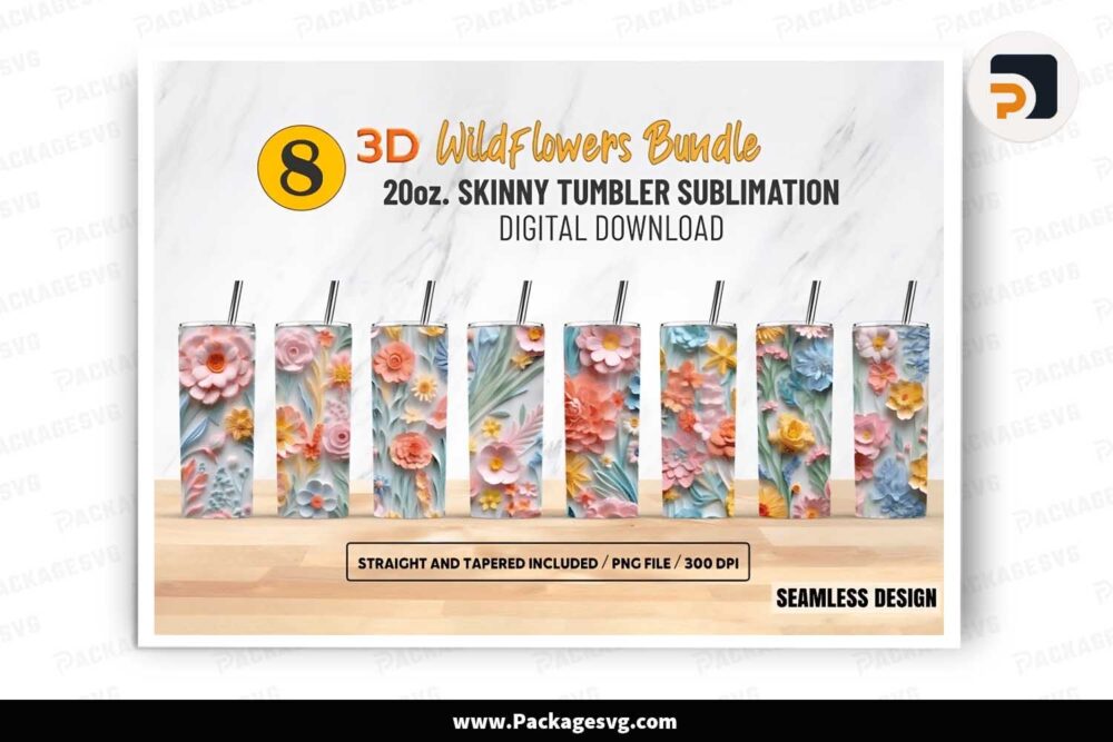 3D Wildflowers Tumbler Bundle, 20 Pastel Designs LJ3MQM8P