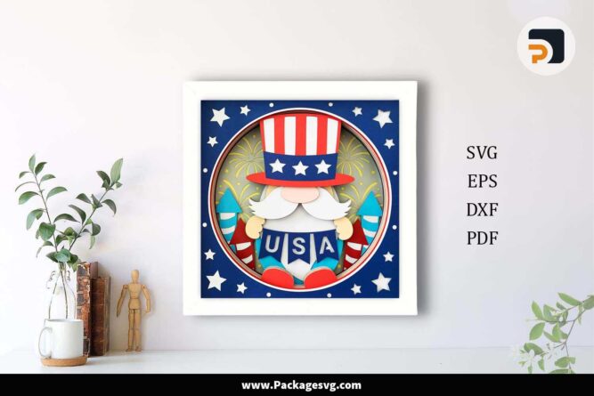 4th July Gnome Shadow Box, Independence Day Template For Cricut LJ2CU6GN