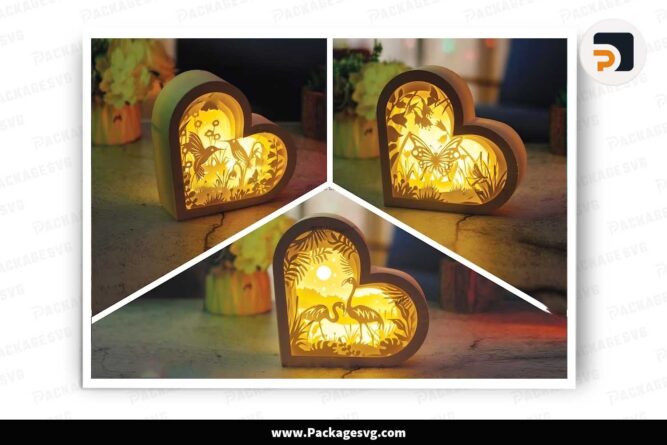 Animal in Heart Lanterns Bundle, SVG Template Light Box LJC77WCA