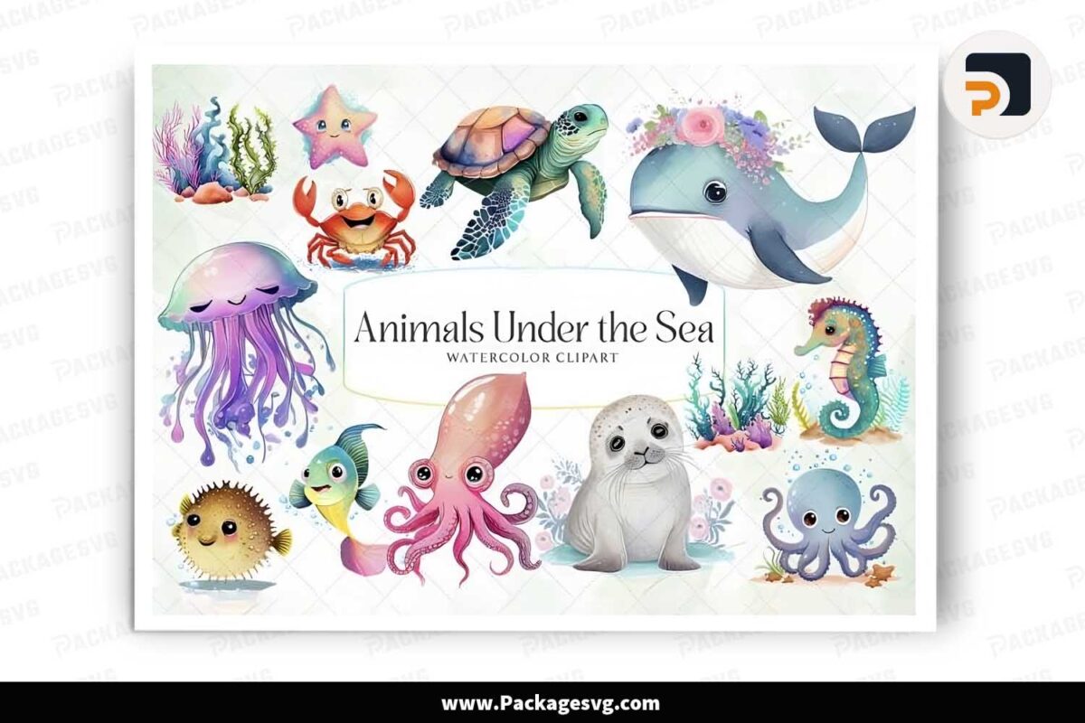 Animals Under the Sea Watercolor Bundle Free Download