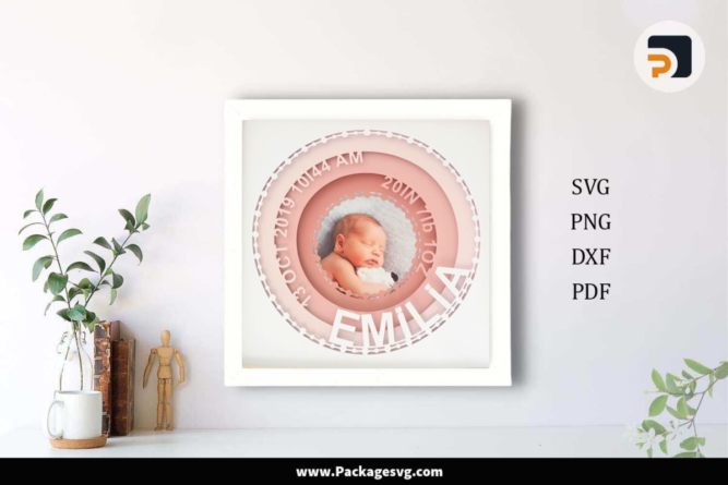 Baby Photo Frame Shadow Box, Paper Cut Template Digital Download